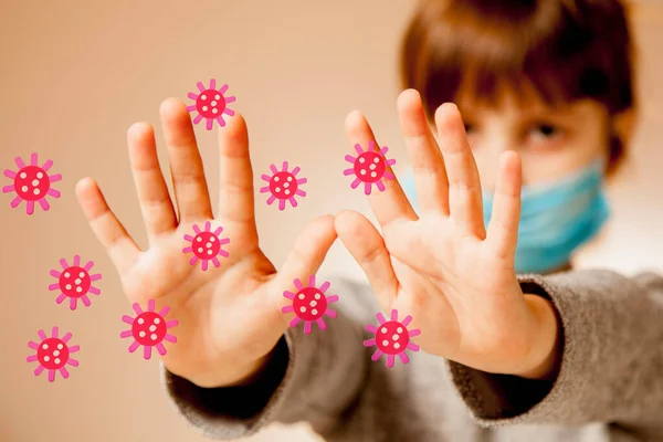 Stop Het Virus Epidemische Ziekten Schattig Klein Kind Meisje Met — Stockfoto