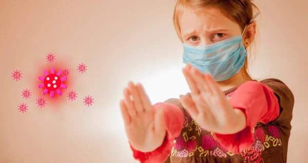 Stop Het Virus Epidemische Ziekten Schattig Klein Kind Meisje Met — Stockfoto