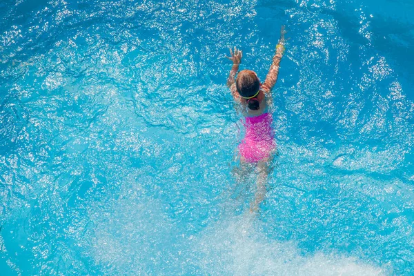 Pretty Girl Outdoor Swimming Pool Resort Summer Holiday Sport Concept — Stock Photo, Image