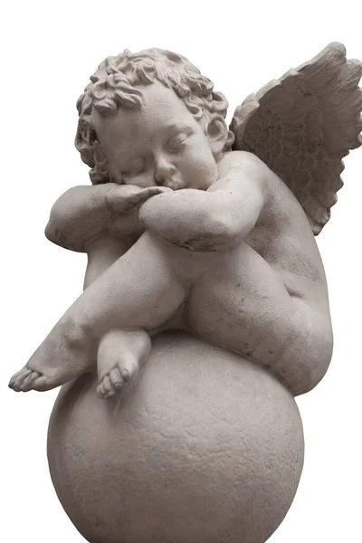翼が眠っている小さなかわいい守護天使 ヴィンテージ古代の像 — ストック写真