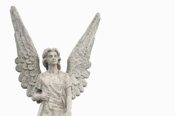 Angelo Sfondo Bianco Statua Antica Pietra — Foto Stock