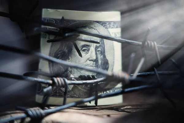 Economic Confrontation Warfare Sanctions Embargo Busting Concept Barbed Wire Dollar — Stock Photo, Image