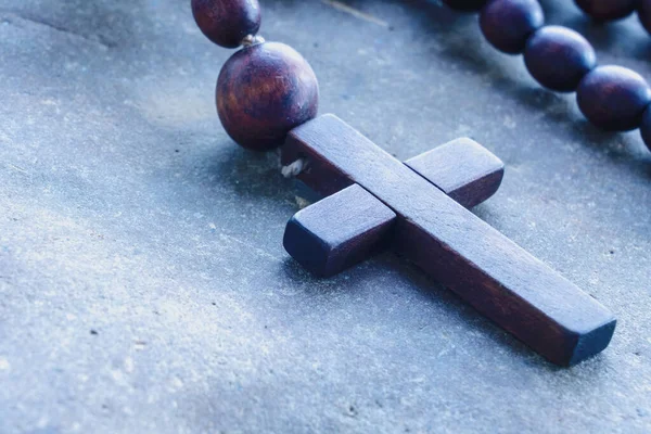 Rosenkranz Aus Nächster Nähe Selektiver Fokus Auf Kreuz Christentum Religion — Stockfoto