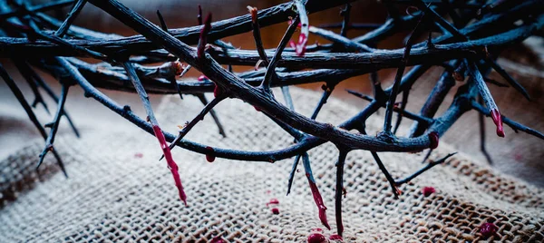 Feche Coroa Espinhos Sangue Como Símbolo Morte Ressurreição Jesus Cristo — Fotografia de Stock