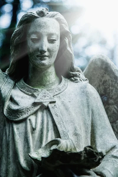 Zamknij Smutnego Anioła Jako Symbol Śmierci Ból Strach Koniec Ludzkiego — Zdjęcie stockowe