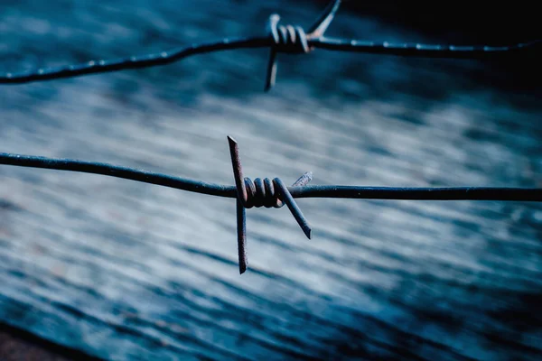 Stäng Gammal Taggtråd Som Symbol För Fängelse Fängelse Och Förtryck — Stockfoto