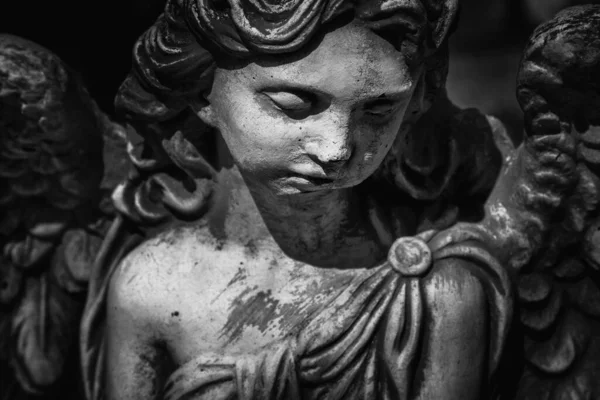 Tristes Yeux Ange Ancienne Statue Concept Mort Douleur Fin Vie — Photo