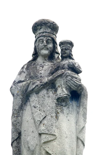 Królowa Niebios Bardzo Stary Kamienny Posąg Matki Boskiej Jezusem Chrystusem — Zdjęcie stockowe