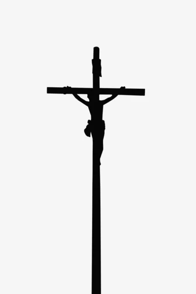 Silhouette Sainte Croix Avec Jésus Christ Crucifié Statue Ancienne — Photo