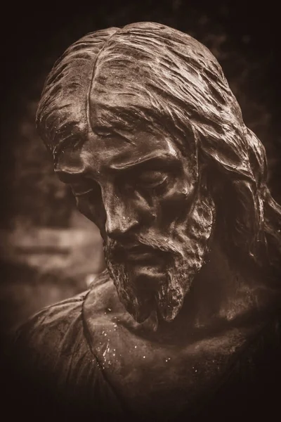 Kavramsal Görüntü Akılda Dayanılmaz Bir Acı Mesih Yakın Portresi Retro — Stok fotoğraf
