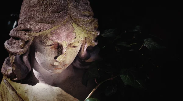 Dulce Expresión Facial Ángel Cierre Fragmento Una Estatua Antigua —  Fotos de Stock