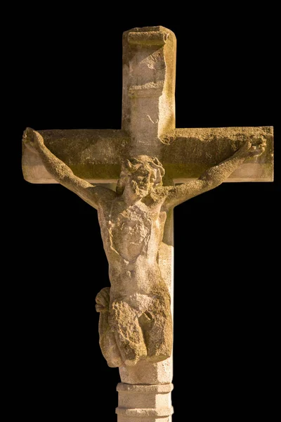 Kruisiging Van Jezus Christus Zeer Oud Stenen Standbeeld — Stockfoto