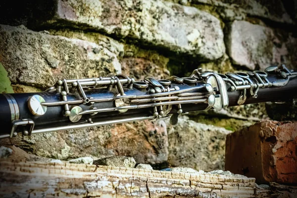 Fragment Old Dirty Clarinet Selective Focus — Stock Photo, Image