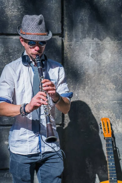 Musician Playing Clarinet Outdoors Music Art Creativity Concept — Stock Photo, Image