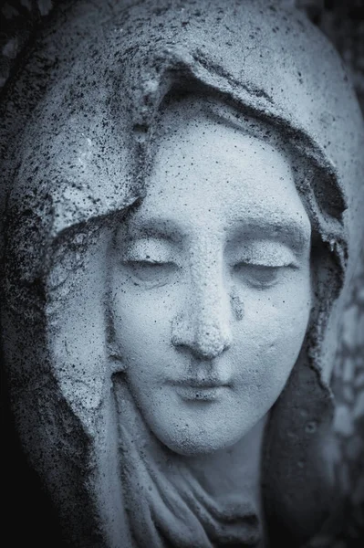 Look Love Eyes Virgin Mary Fragment Very Old Stone Statue — Stock Photo, Image