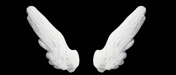 Engelen Vleugels Geïsoleerd Zwarte Achtergrond Fragment Van Een Oud Standbeeld — Stockfoto