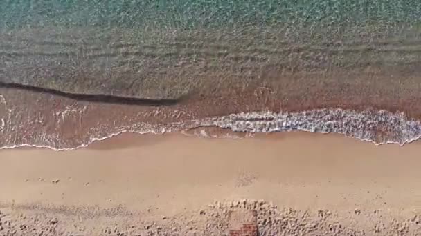 Vista Superior Aérea Deslizante Playa Mujer Disfrutar Las Olas Del — Vídeo de stock