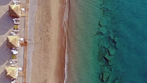 Aerial Top View Beach Summer Time Morning — Stock Video
