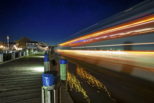 Harbor Ferry Leaving Nantucket Island Clear Stary Night — Stock Photo, Image