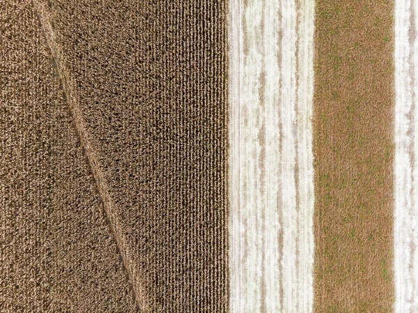 Vista Aérea Filas Suelo Antes Plantar Cultivos Patrón Granja Campo —  Fotos de Stock