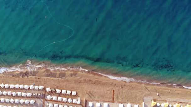 Aerial Drone Shot Mediterranean Beach Early Morning Salida Del Sol — Vídeos de Stock