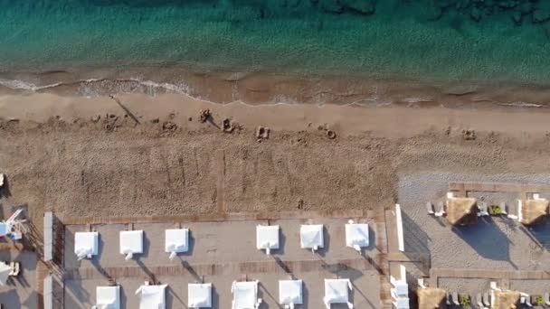 Lucht Drone Shot Van Mediterranean Beach Vroeg Ochtend Zonsopgang Het — Stockvideo