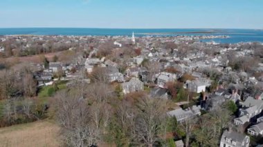 Nantucket Down Town Havadan 4k Görüntüleri, ünlü turistik ve Nantucket Adası, Cape Cod Landmark
