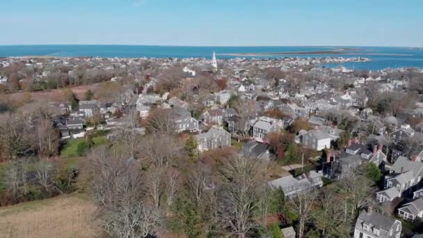 Aerial Materiał Town Nantucket Słynnej Atrakcji Turystycznej Landmark Nantucket Island — Wideo stockowe