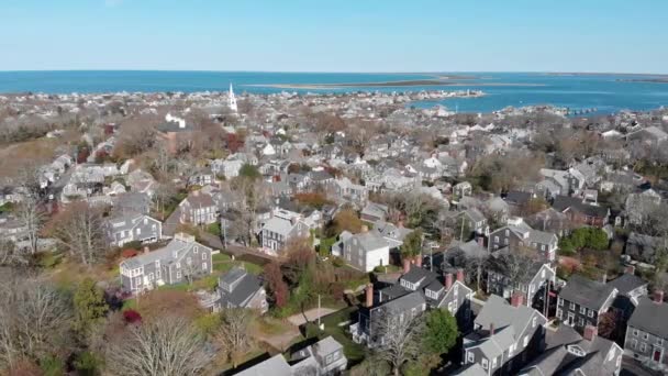 Авиационные Кадры Town Nantucket Знаменитая Туристическая Достопримечательность Ориентир Острова Нантакет — стоковое видео