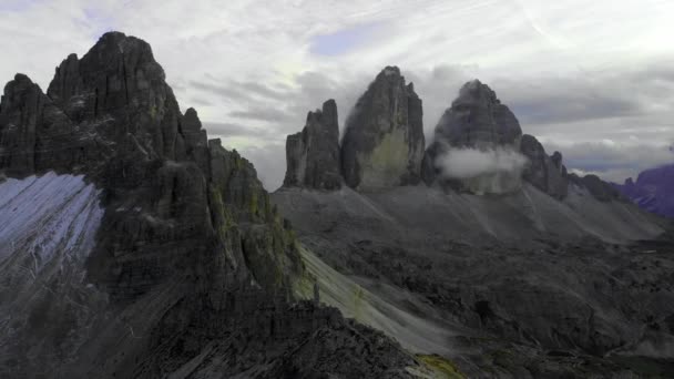 Luchtfoto Het Nationaal Park Tre Cime Lavaredo Italiaanse Dolomiti — Stockvideo