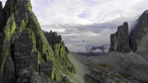 Légi Kilátás Tre Cime Lavaredo Nemzeti Parkra Olasz Dolomiti — Stock videók