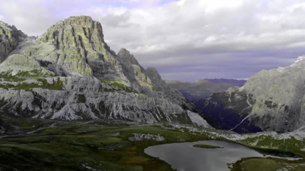Légi Kilátás Tre Cime Lavaredo Nemzeti Parkra Olasz Dolomiti — Stock videók