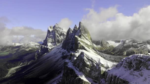 Flygfoto Nationalparken Tre Cime Lavaredo Italiensk Dolomiti — Stockvideo