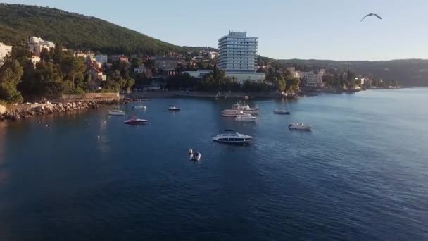 Croácia Costa Adriático Bela Cidade Opatija Popular Resort Turístico Vista — Vídeo de Stock