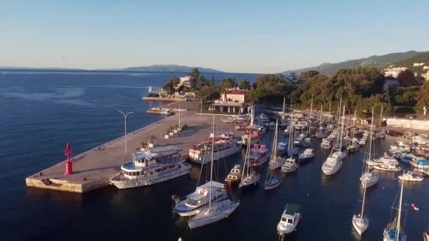 Chorvatsko Jaderské Pobřeží Krásné Město Opatija Oblíbené Turistické Letovisko Letecký — Stock video