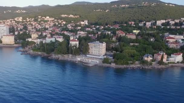 Kroatien Adriaküste Schöne Stadt Opatija Beliebter Ferienort Küstenluftaufnahme Kvarner Bucht — Stockvideo