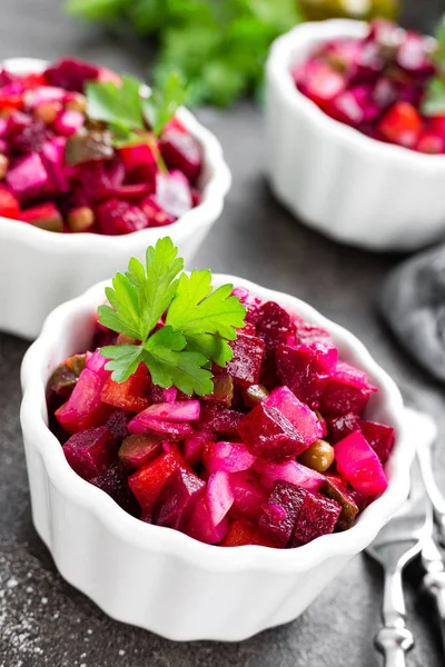 Sockerbetor Sallad Grönsakssallad Med Kokta Betor Rödbetssallad — Stockfoto