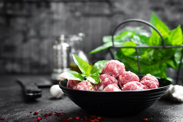 Albóndigas Res Cocinar Albóndigas Carne Cruda — Foto de Stock