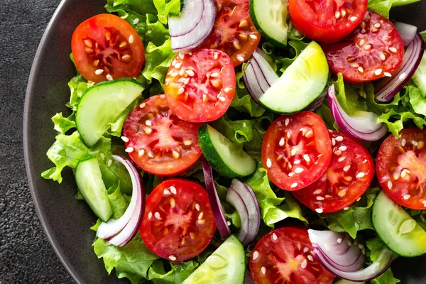 Salade Verse Fruit Salade Met Tomaat Komkommer Sla Rode — Stockfoto