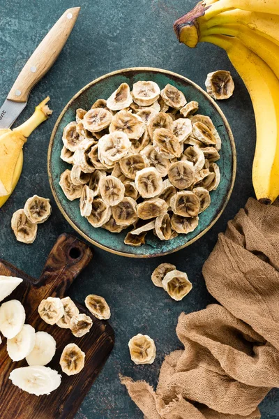 Gedroogde Bananenchips Verse Bananen — Stockfoto