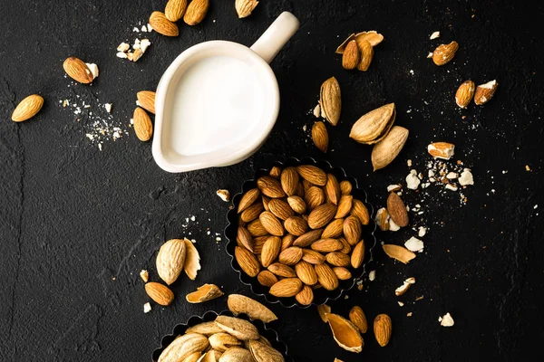 Homemade Almond Milk Jug Almond Milk Almonds — Stock Photo, Image