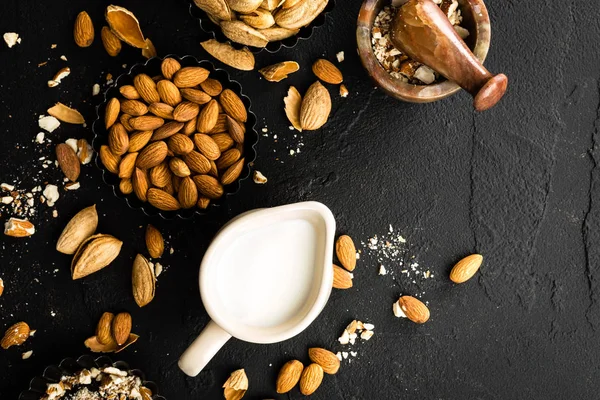 Homemade Almond Milk Jug Almond Milk Almonds — Stock Photo, Image