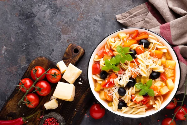 Minestrone Italienische Vegetarische Suppe Mit Pasta Und Gemüse — Stockfoto