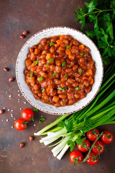 Stewed Red Beans Carrot Spicy Tomato Sauce — Stock Photo, Image