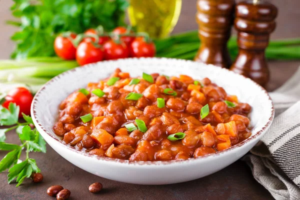 Stewed Red Beans Carrot Spicy Tomato Sauce — Stock Photo, Image