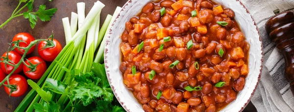 Stewed Red Beans Carrot Spicy Tomato Sauce — Stock Photo, Image