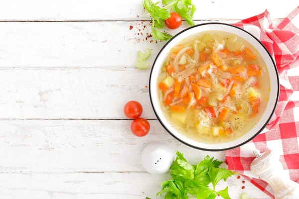 Gemüsesuppe Gesunde Kost Vegetarisches Gericht Gemüsesuppe Mit Kohl Kartoffeln Tomaten — Stockfoto