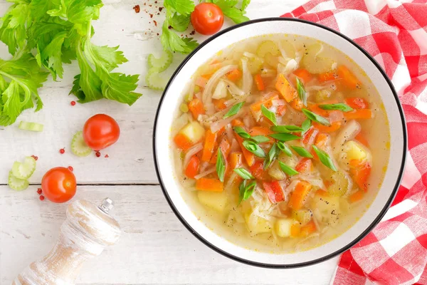 Овощной Суп Здоровое Питание Вегетарианское Блюдо Овощной Суп Капустой Картошкой — стоковое фото
