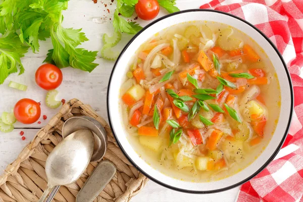 Vegetable Soup Healthy Food Vegetarian Dish Vegetable Soup Cabbage Potato — Stock Photo, Image