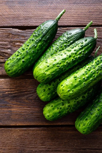 Fresh Green Cucumbers Wooden Background Top View — Stock Photo, Image